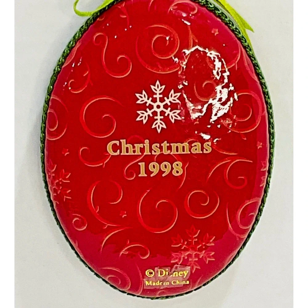 Walt Disney Mickey Minnie Mouse decoupage Christmas ornament ribbon vintage 1998